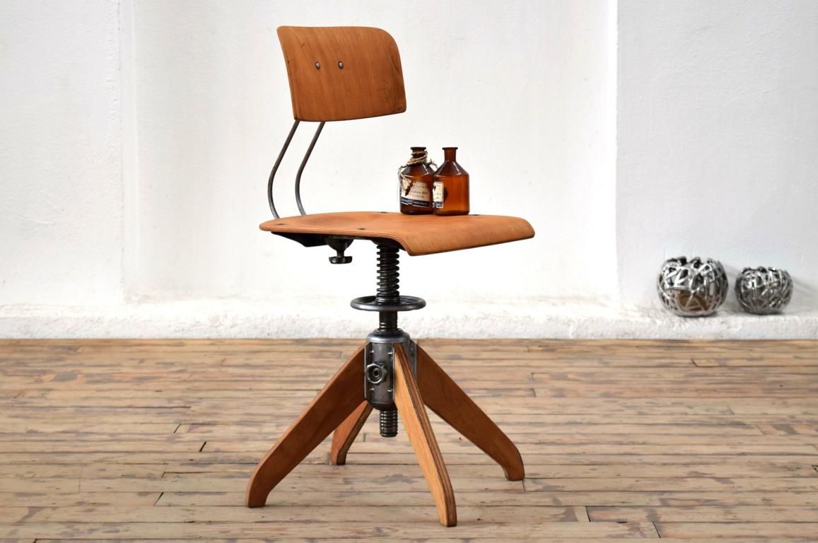 Werkstattstuhl Antik Industriedesign Holz Metall Alt Fabrik Architektenstuhl Vintage