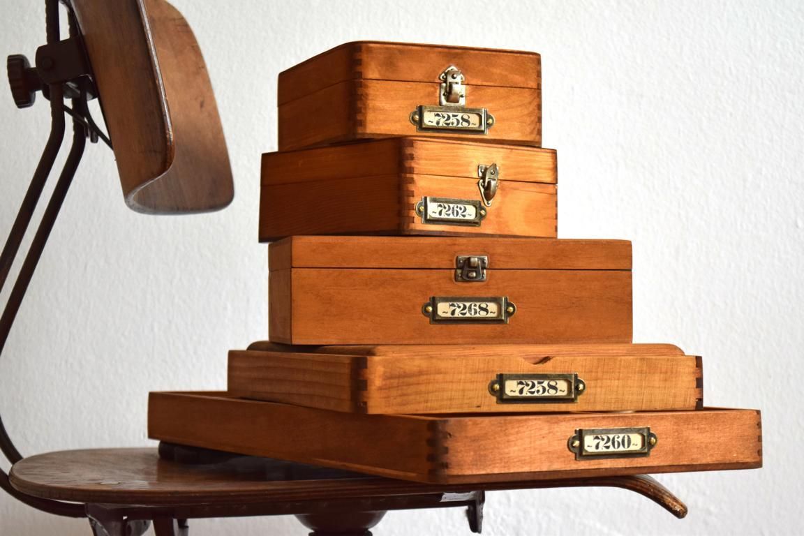 Set 5 x Kiste mit Deckel Holz Antik Alt Vintage Sortierkasten Klein Uhrmacher Schmuck