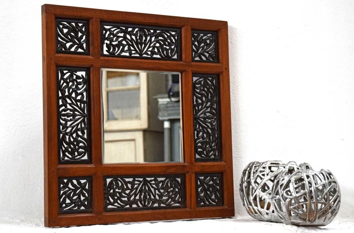 Spiegel Jali Work Antik Alt Vintage Teak Holz Musharabi geschnitzt Indien Darjeeling