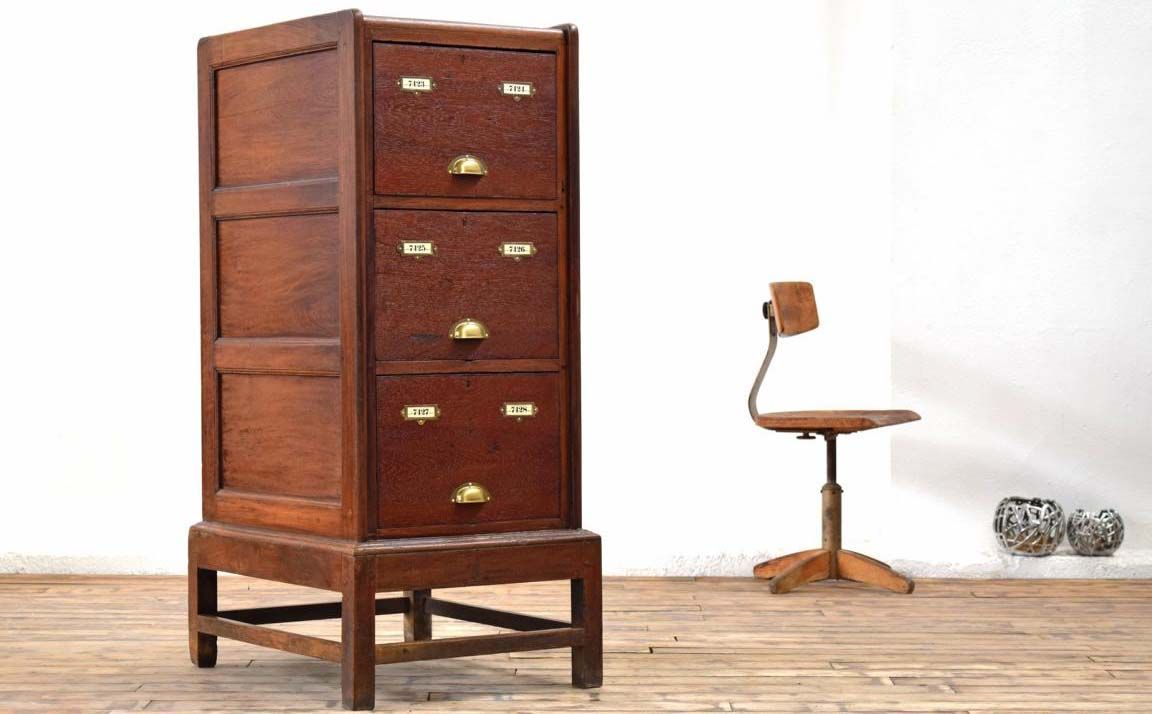 Schubladenschrank Teak Holz Alt Büro Antik Vintage Art Deco Loft Apothekerschrank