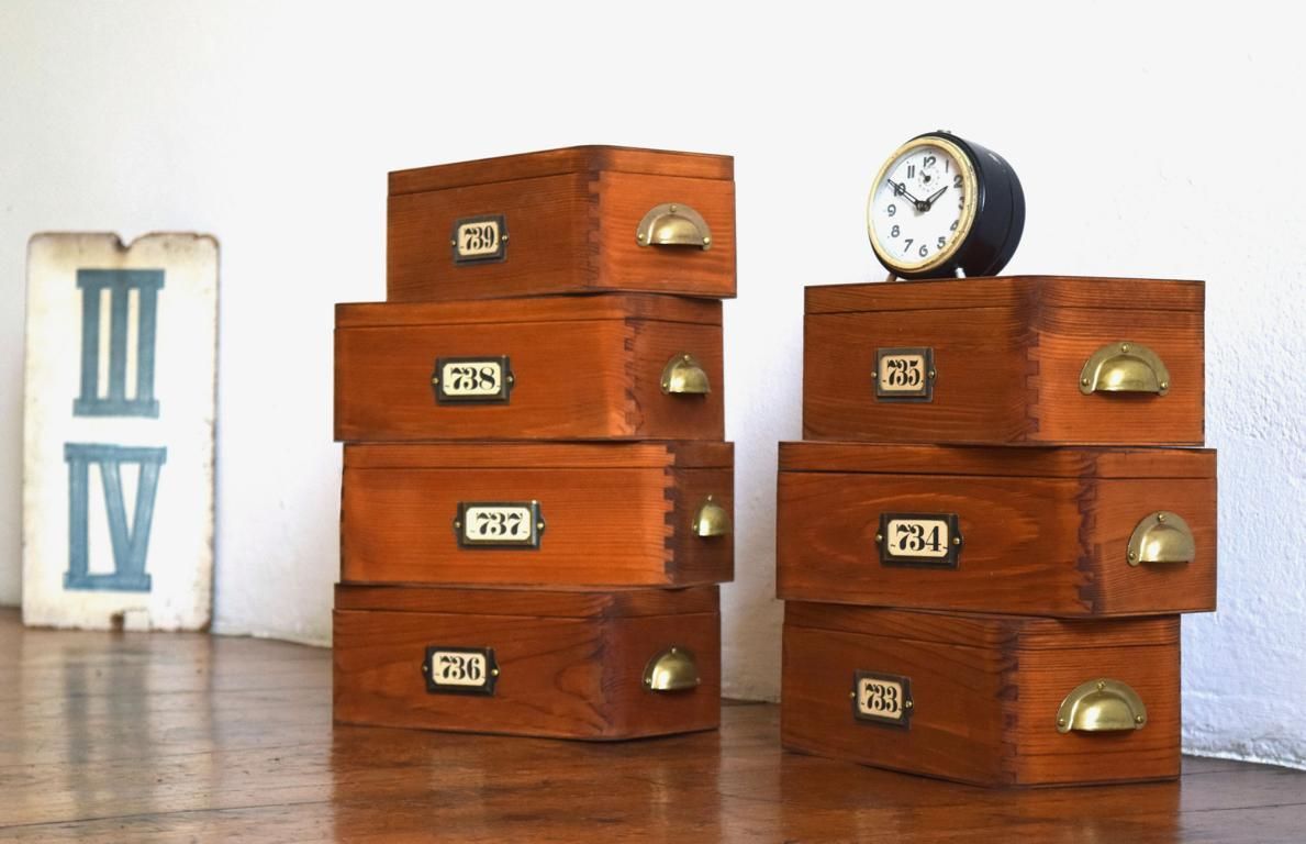 Set 7x Kiste mit Deckel Stapelkiste Holz Antik Apotheker Vintage Kasten Alt Konvolut