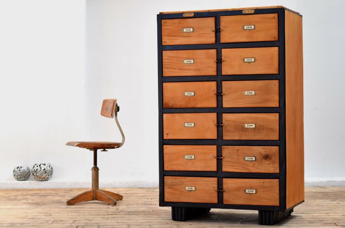 Klappenschrank Antik Holz Metall Alt Vintage Werkstattschrank Werkzeugschrank Loft