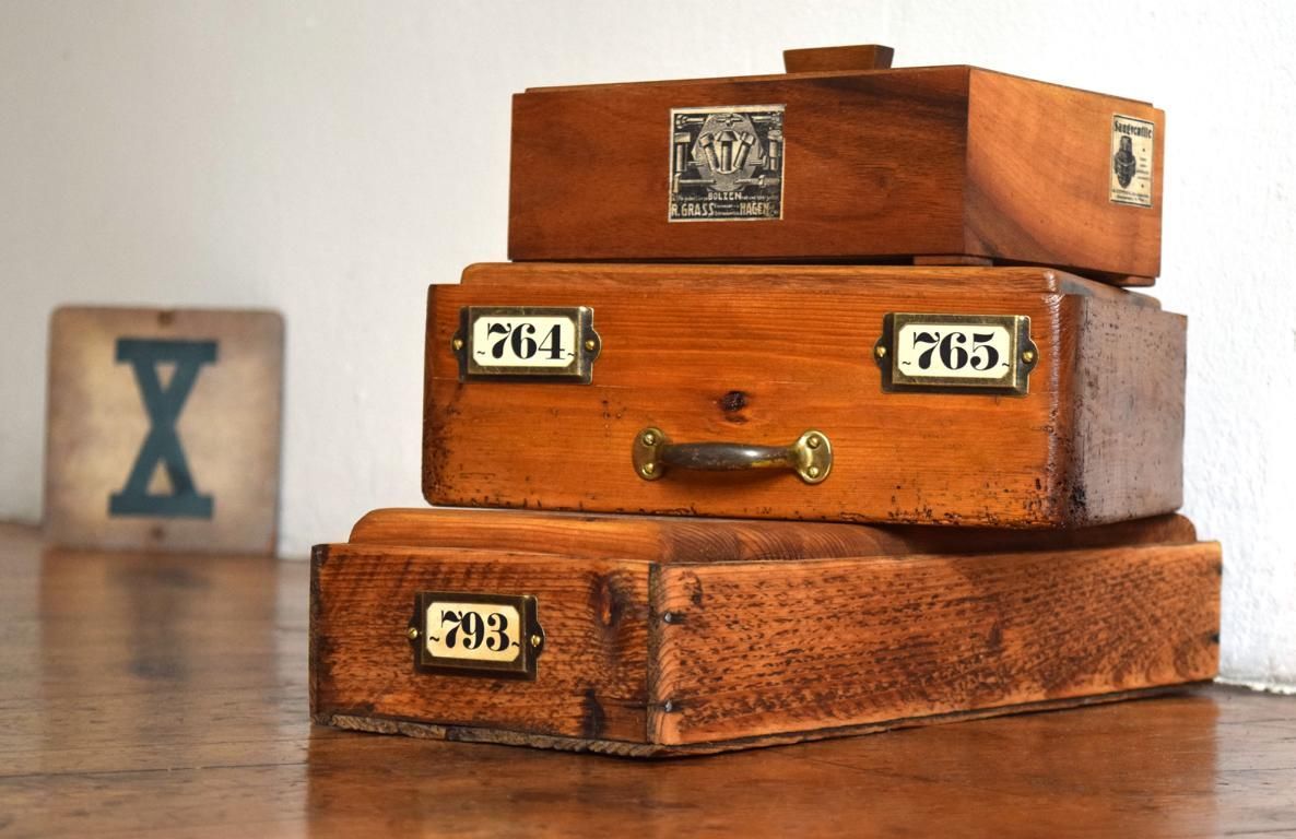 Set 3 x Kiste mit Deckel Holz Antik Alt Vintage Shabby Kasten Art Deco Uhrmacher