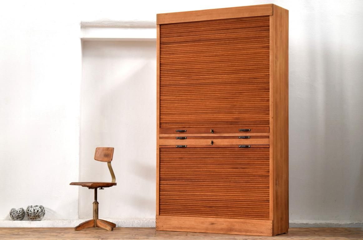 Rollladenschrank Antik Groß Alt Büroschrank Aktenschrank Vintage Eiche massiv Holz