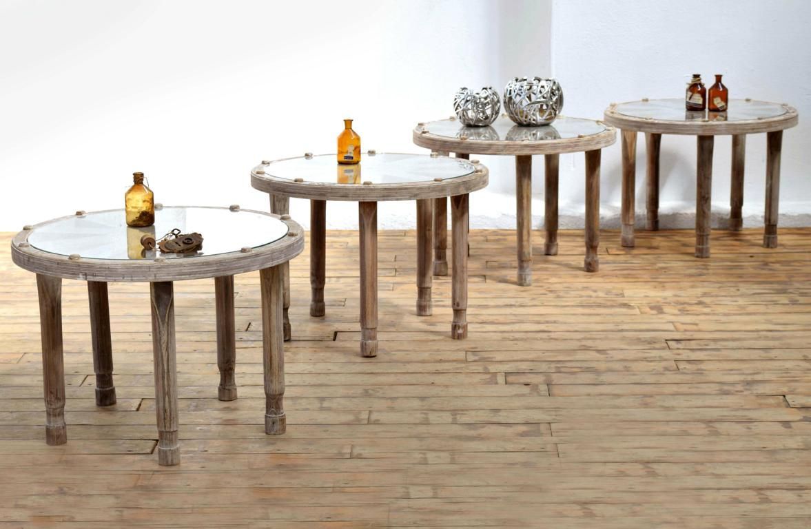 Couchtisch Rund Antik Shabby Alt Loft Vintage Landhaus Fabrik Grau Weiß 70cm Gastro