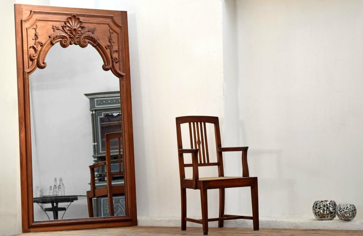 Trumeau Ganzkörper Spiegel Groß 200cm Teak Massiv Holz Antik Alt Vintage Schellack