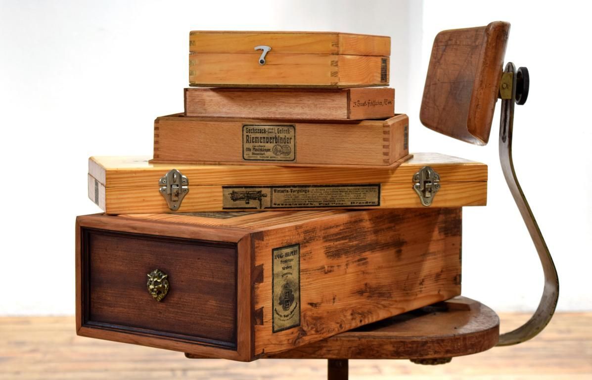 Set 5 x Kiste mit Deckel Holz Antik Alt Vintage Shabby Kasten Truhe Uhrmacher Loft