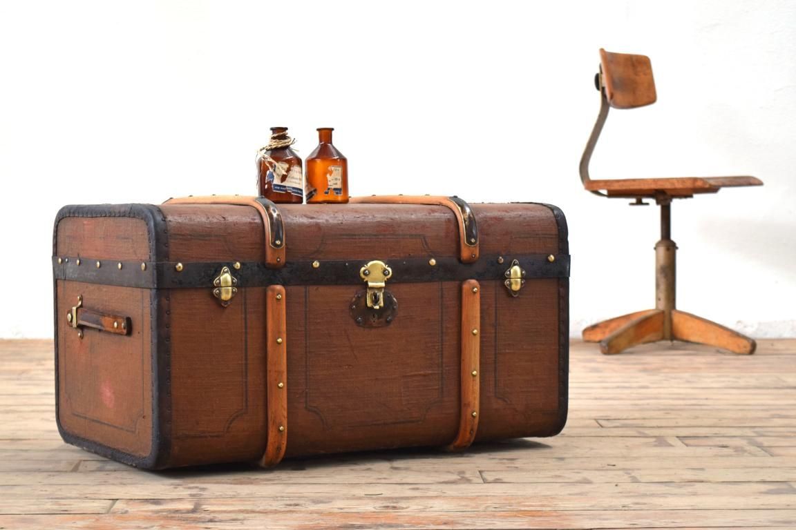Truhe Kiste mit Deckel Antik Holz Alt Überseekoffer Vintage Braun Loft Groß Doktor R