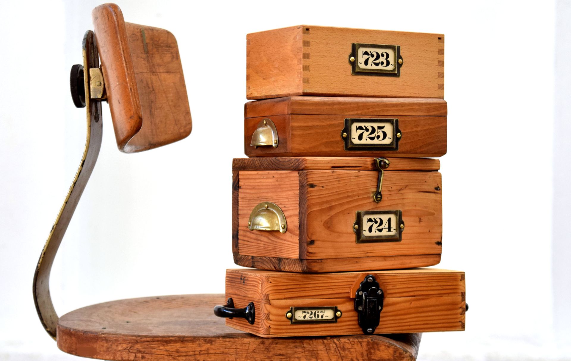 Set 4x Kiste mit Deckel Holz Antik Sortierkasten Vintage Klein Loft Alt Schmuck hell
