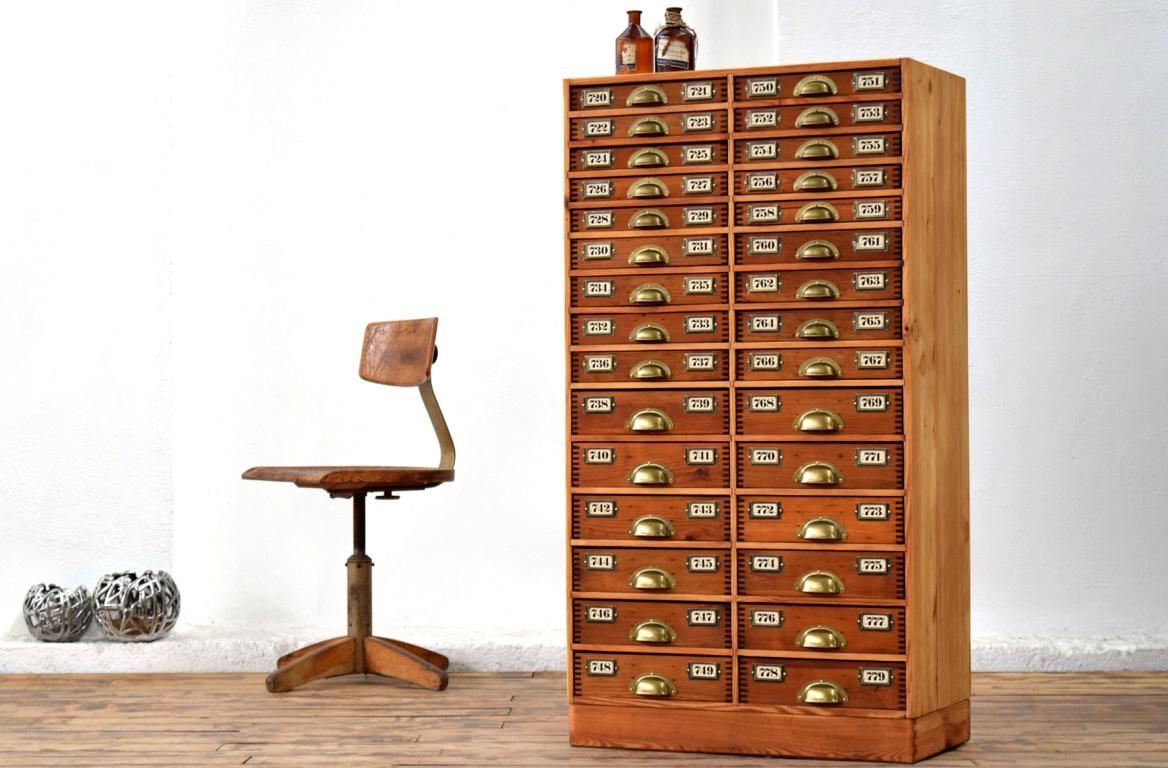 Schubladenschrank Antik Apothekerschrank Alt Vintage Sortierschrank Uhrmacher Holz