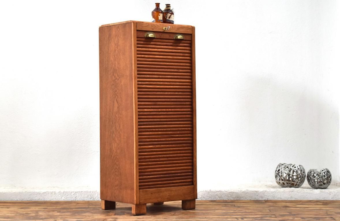 Rollladenschrank Holz Alt Aktenschrank Vintage Schubladenschrank Antik Eiche massiv