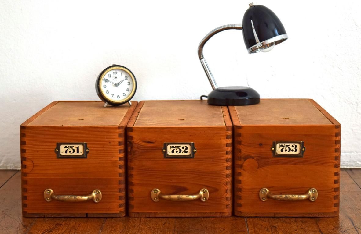 Set 3x Kiste mit Deckel Stapelkiste Holz Antik Apotheker Vintage Kasten Alt Groß Loft