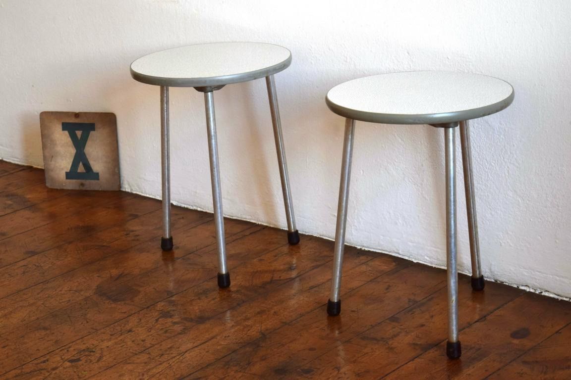 2er Set Hocker Rund Antik Alt Vintage Resopal Vintage DDR Metall 70er Mid Century