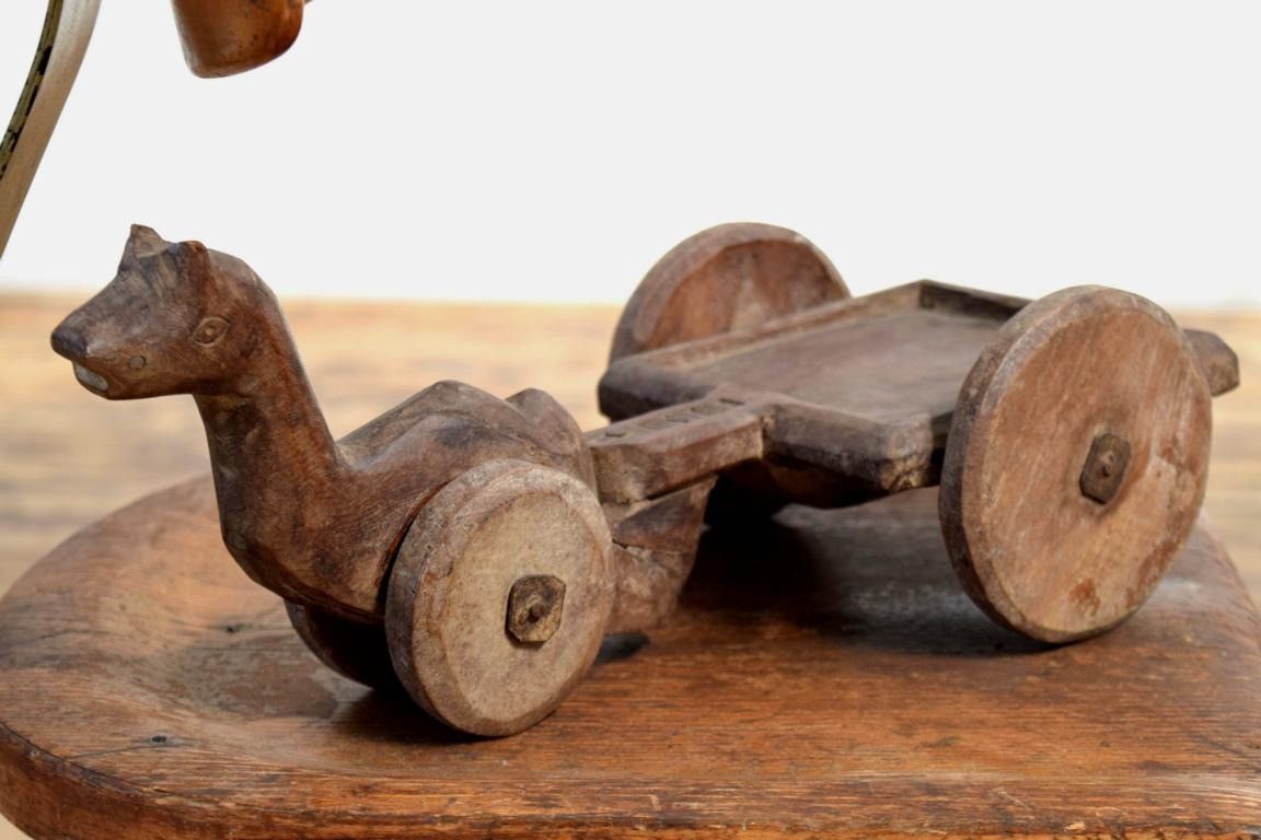 Spielzeug Zugtier mit Wagen Antik Alt Vintage Holz Landwirtschaft bäuerlich