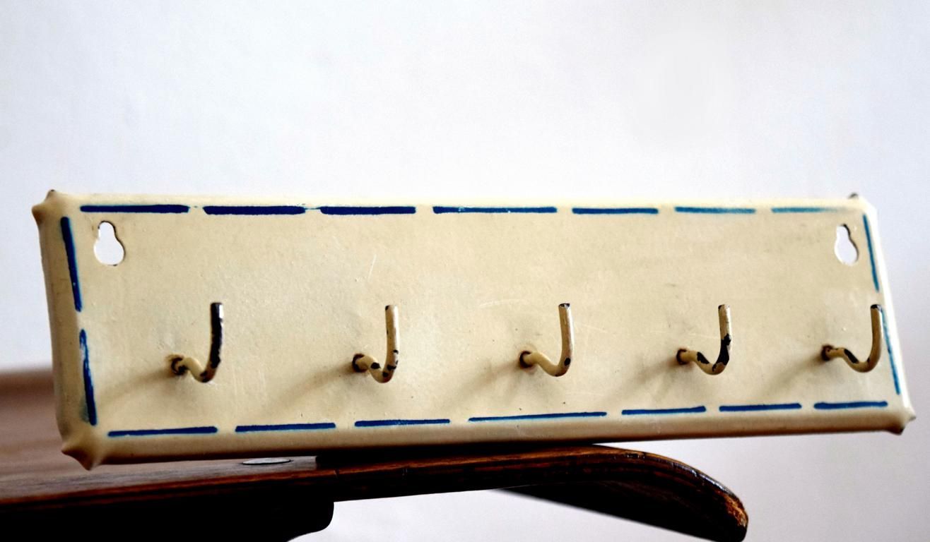 Hakenleiste Shabby Weiß Holz Antik Alt Vintage Mid Century Küche Geschirrtuchhalt