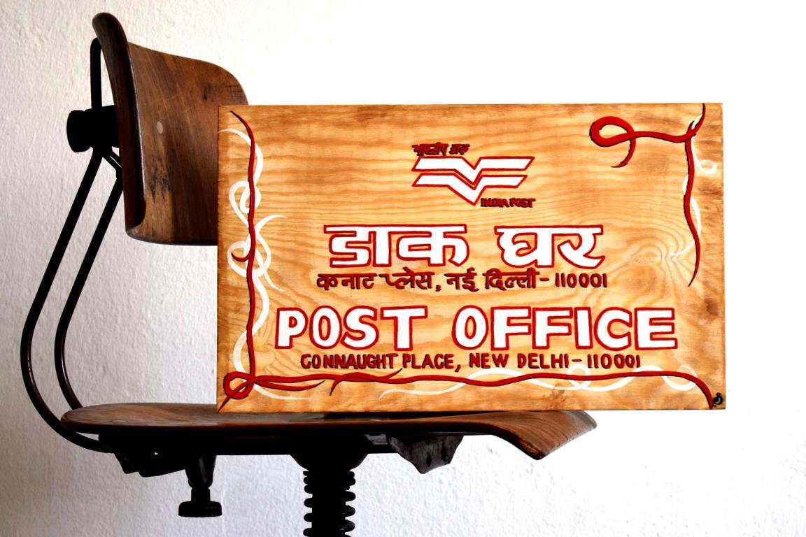 Schild handgemalt Indian Post New Delhi 27 x 45cm Groß Vintage Reklame Werbung Post Office Connaught Place, New Delhi - 110001