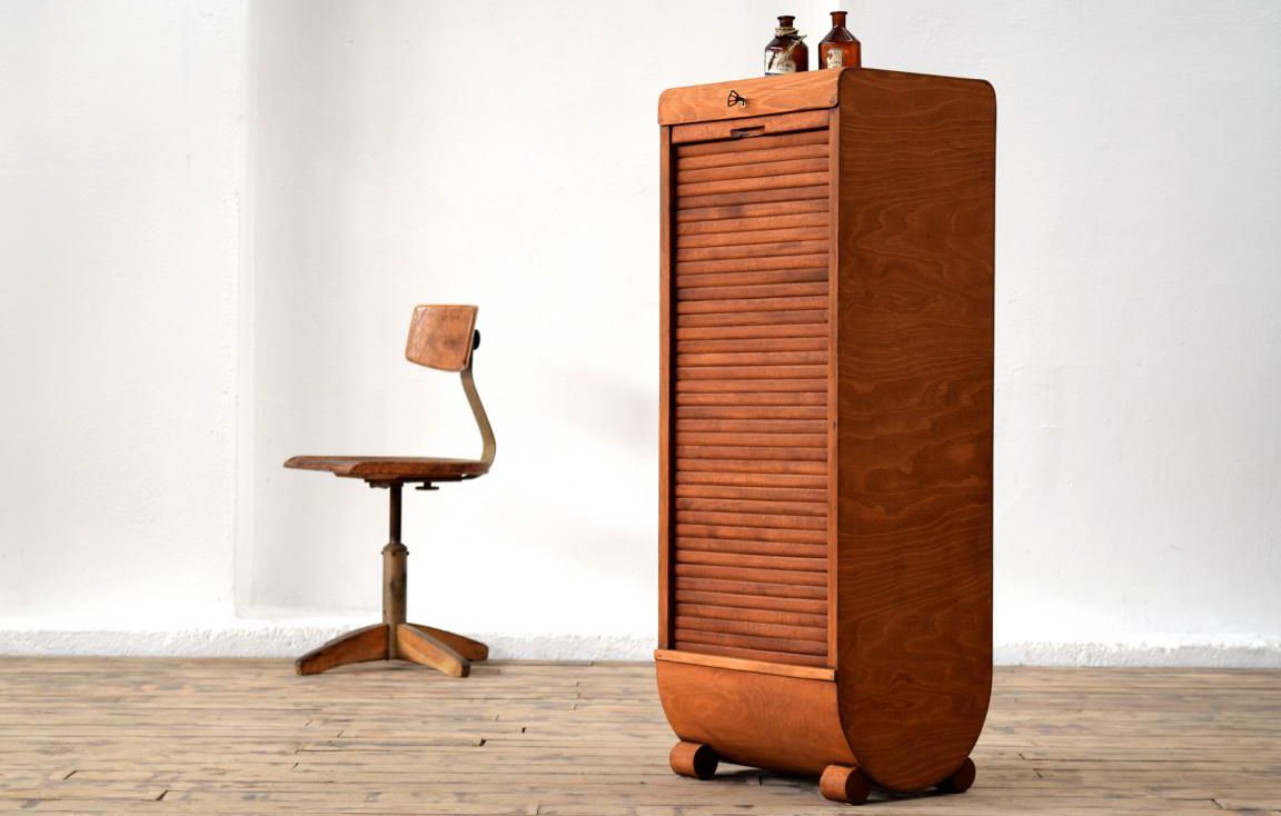 halbhoher antiker Rollladenschrank gerundet, Art Deco