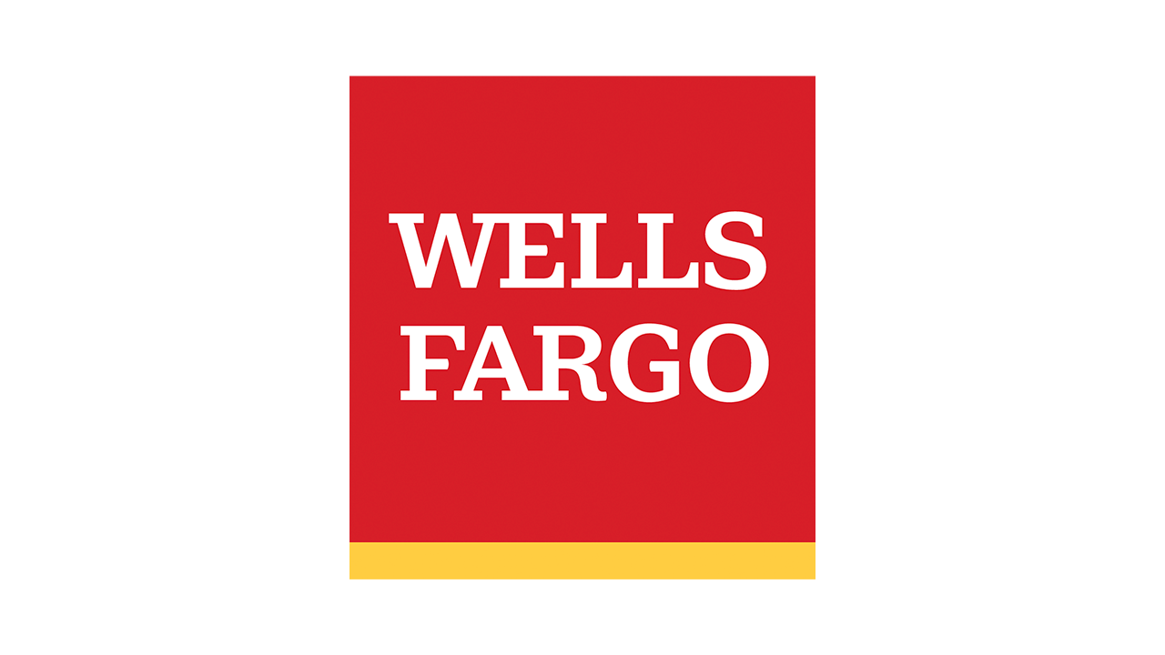 Wells Fargo logo: white text on red background, yellow bar at bottom.