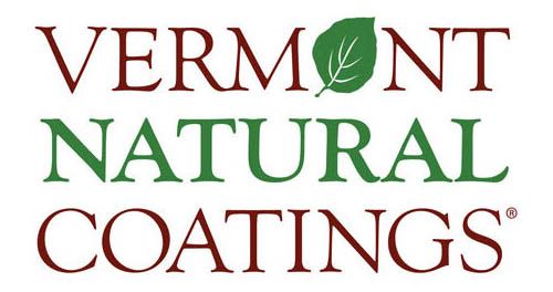 The logo for vermont natural coatings has a green leaf on it.