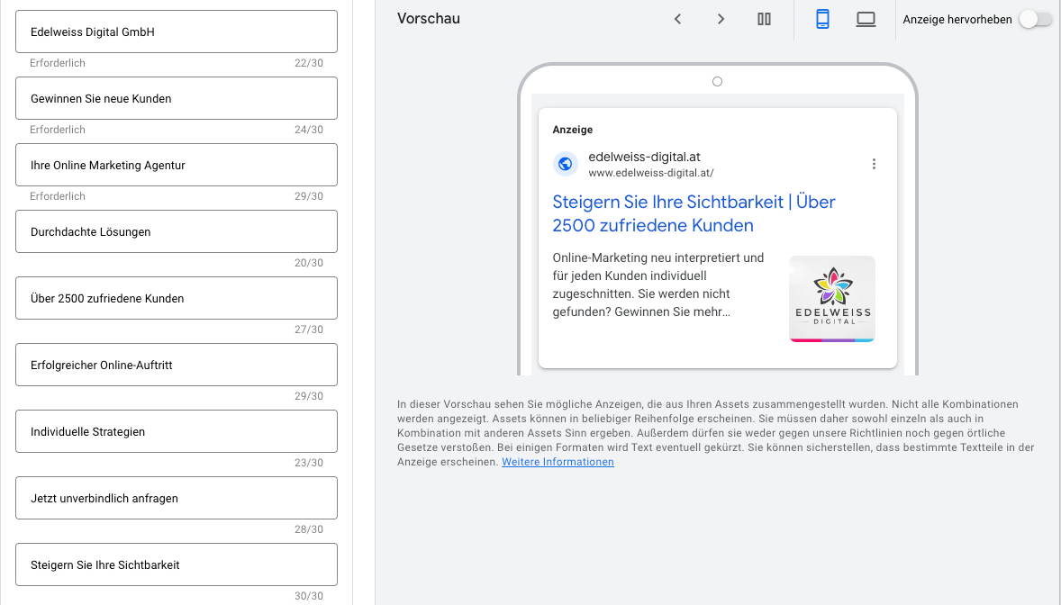 Responsive Search Ads mobile
