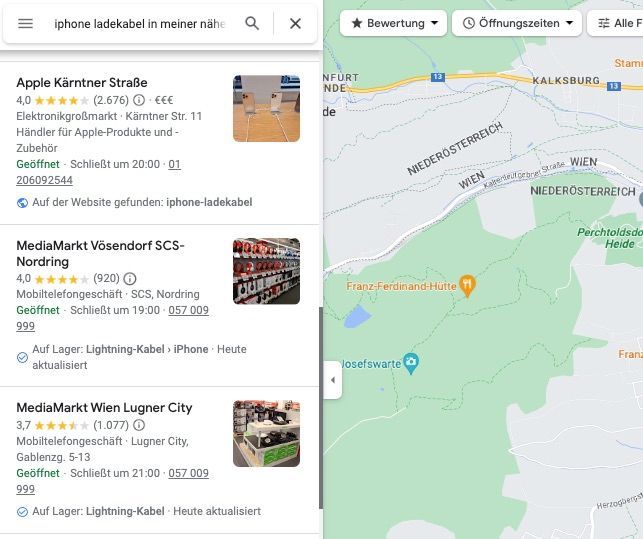 Google Near-me-Suche Produkte
