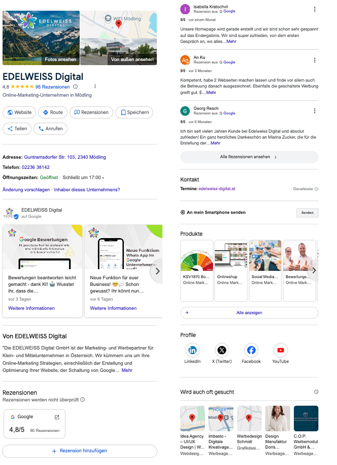 Vollständig ausgefülltes Google Business Profil