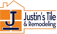 Justin’s Tile & Remodeling logo with orange house outline and navy text