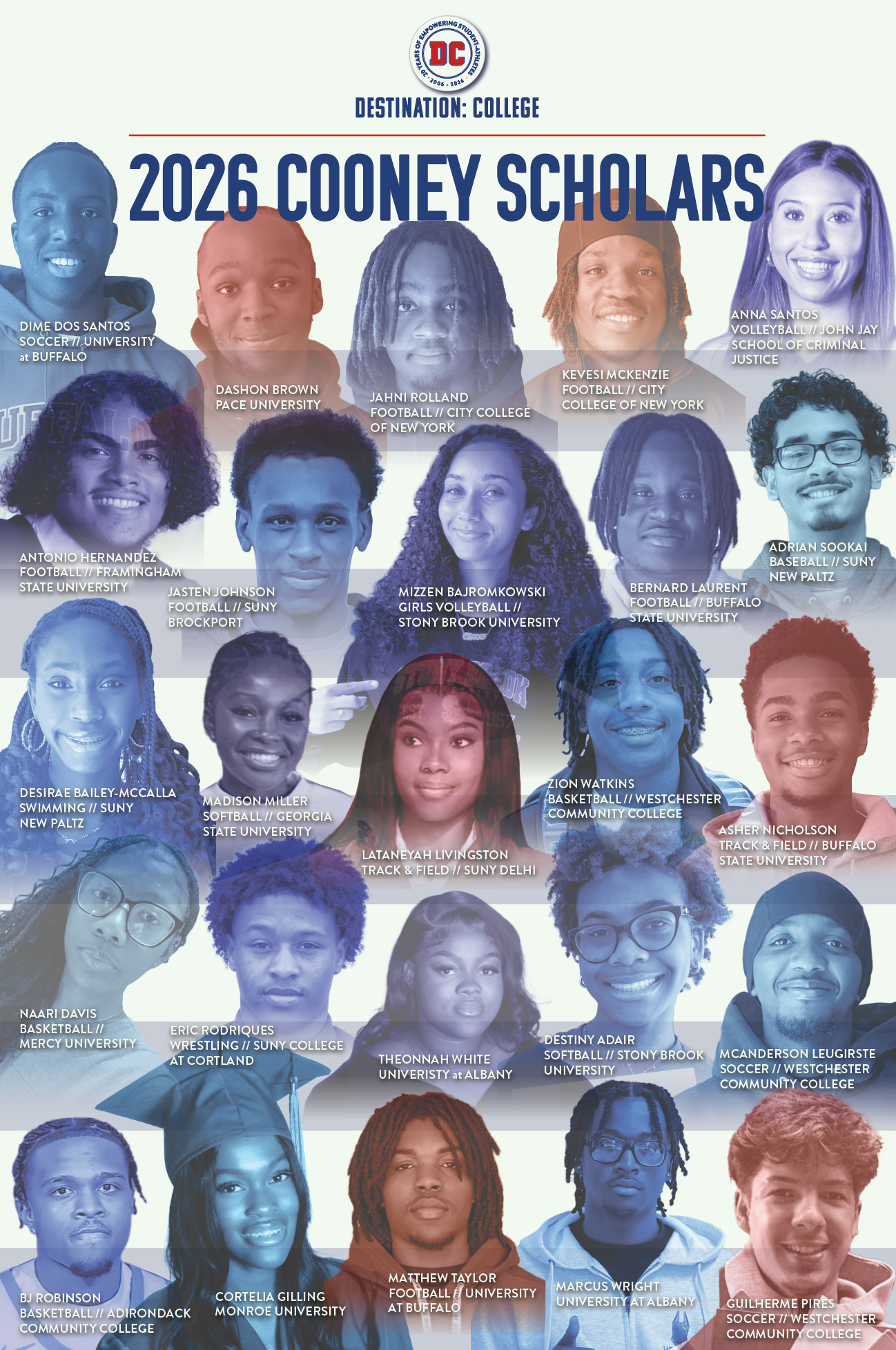 Destination: College awarded Cooney Scholarships to 25 student-athletes in 2026 Destination: College 2026 Cooney Scholars