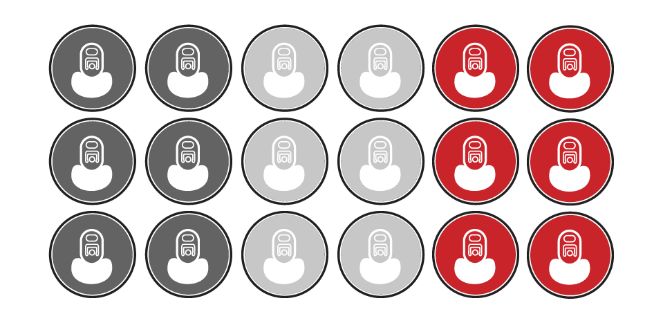 Grid of 15 circular avatar icons in gray, white, and red on a white background. Flavored Beverage Co Packer.