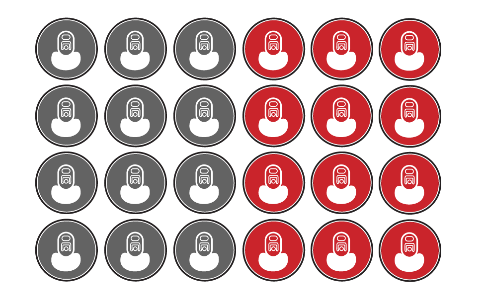 Grid of 20 avatar icons, half gray and half red, with a white person icon in each circle. Club store co packer.