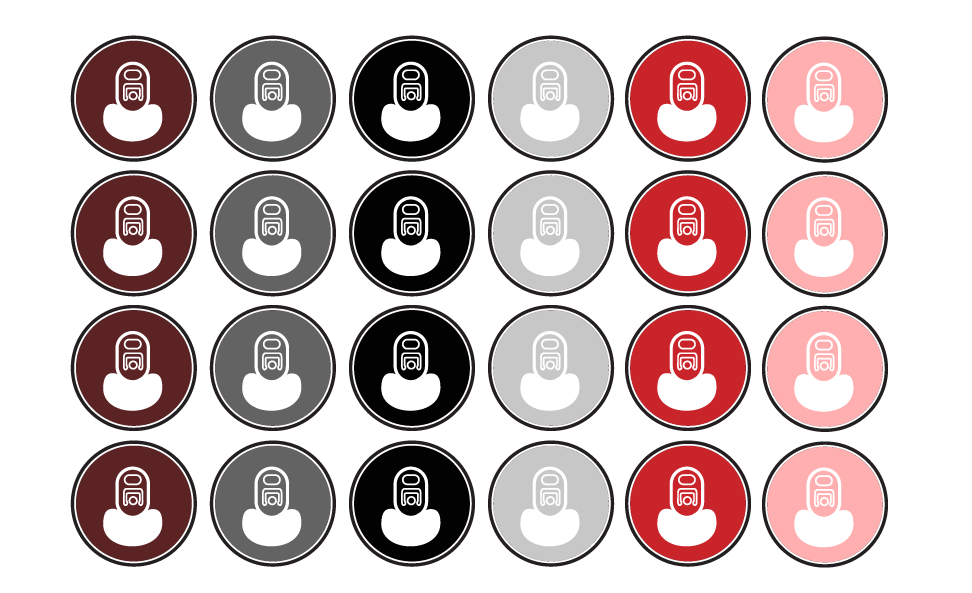 4x6 grid of circular avatar icons in maroon, gray, black, white, red, and pink color variations. Beer Co packer.