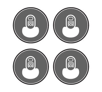 Four gray circular icons arranged in a 2x2 grid with white phone symbols inside. Olympian Co Packing Beverage Repack 4 packs