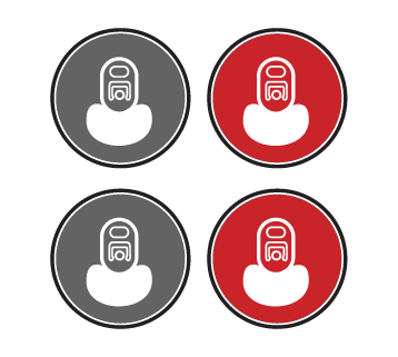Four circular buttons with white icons, alternating gray and red backgrounds, arranged in a 2x2 grid. Olympian Co Packing Beverage 4 pack variety pack co packer