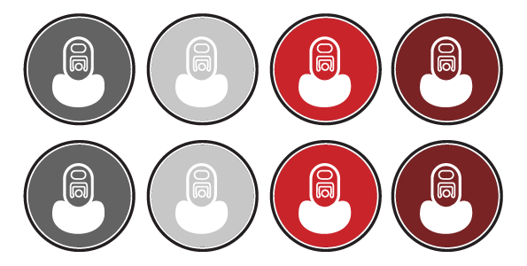 Eight circular icon buttons in two rows: gray, white, red, and maroon variants with a small person symbol. Olympian Co Packing eight pack beverage variety pack co packer.