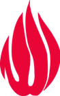 Red flame-shaped logo on a white background