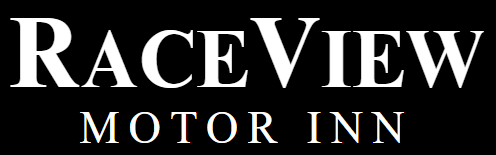 RaceView Motor Inn logo in white text on a black background
