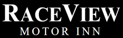 RaceView Motor Inn logo in white text on a black background