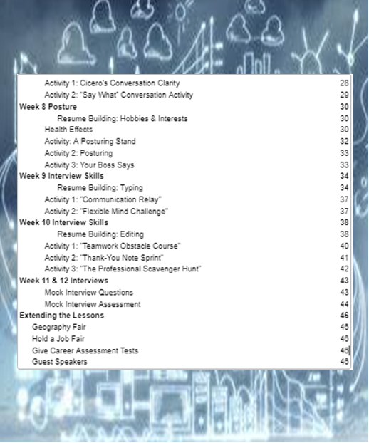 White worksheet listing weekly health activities over a blue, medical-themed background