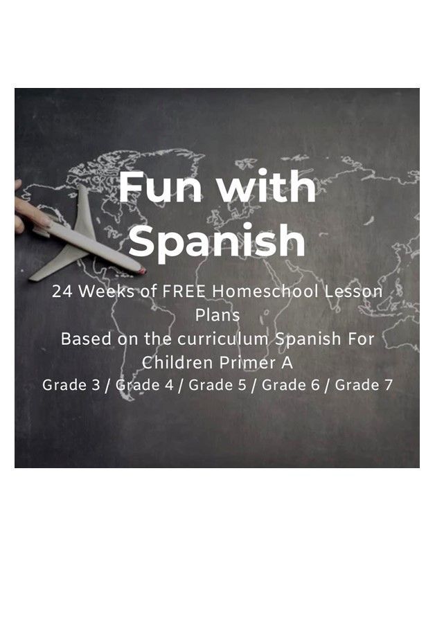 Chalkboard-style poster titled “Fun with Spanish,” with a pencil and chalk on a dark background.