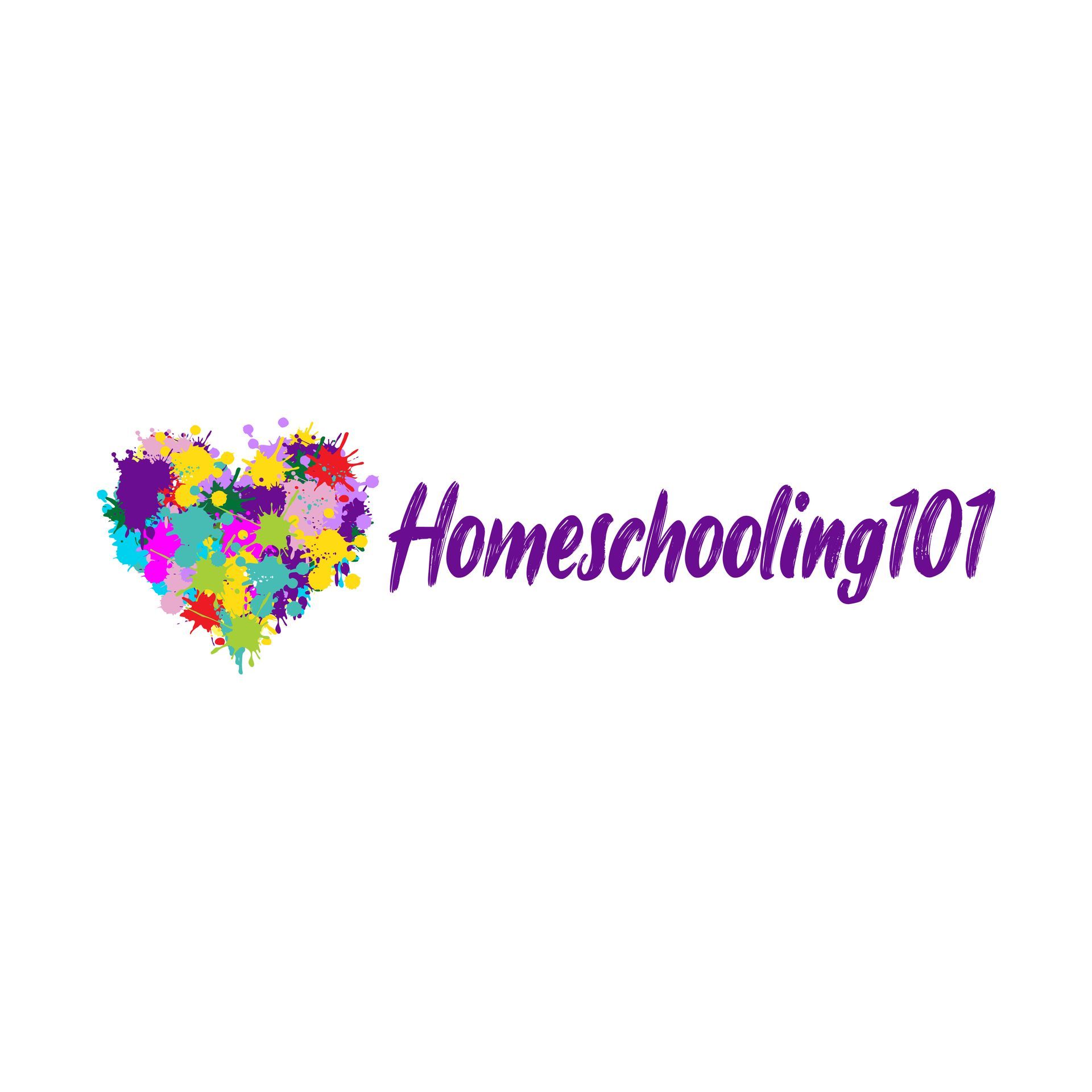 Colorful heart logo with purple “Homeschooling101” text on a white background