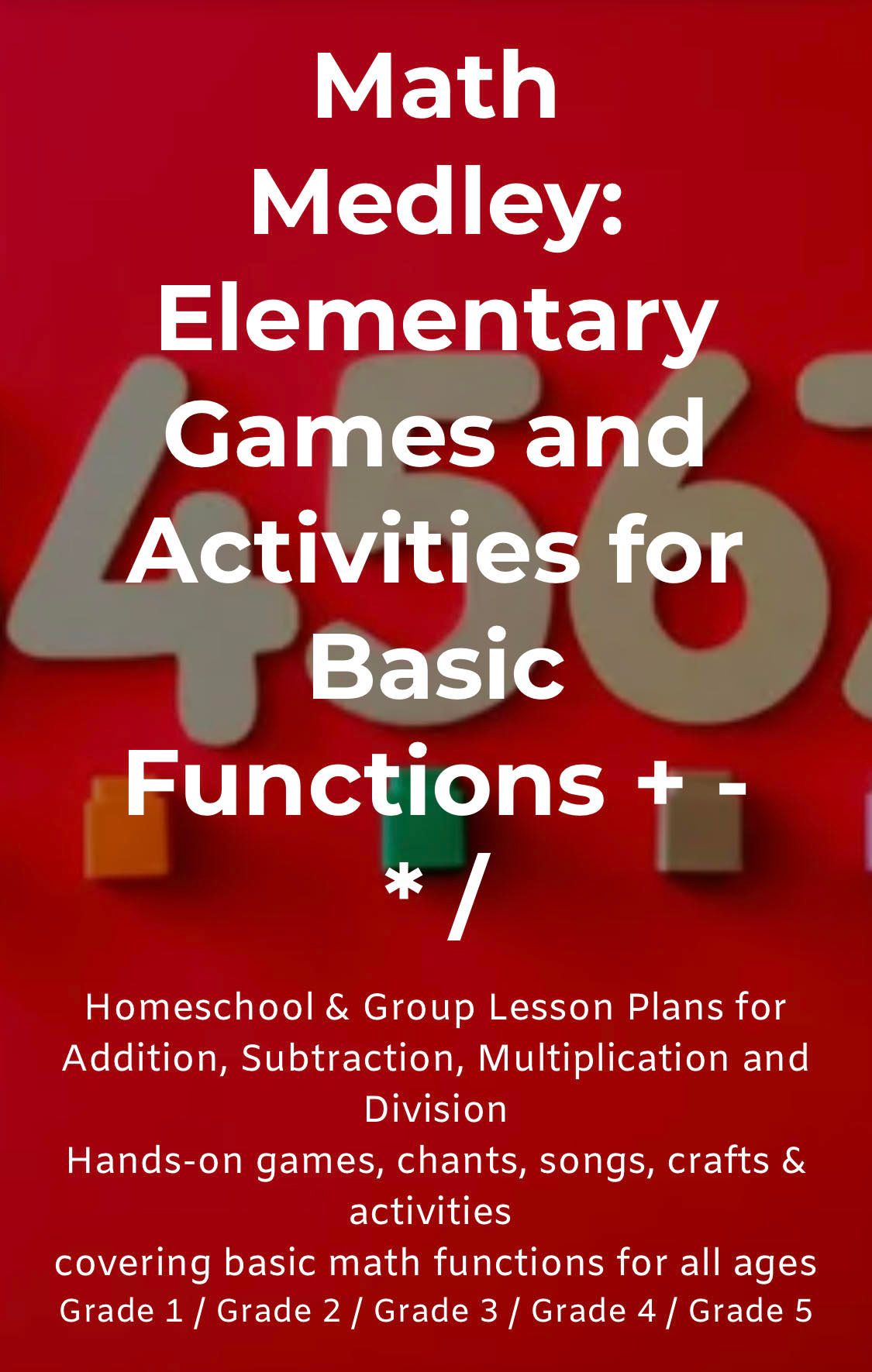 Math Medley book cover with red background and white title text for elementary math games and activities.