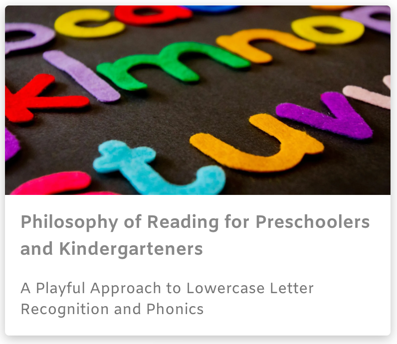Colorful foam lowercase letters on a book cover about philosophy of reading for preschoolers and kindergartners