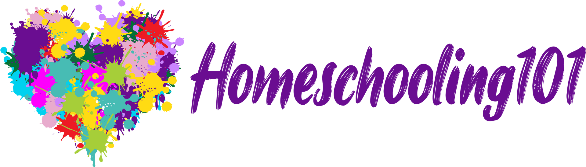 Colorful heart logo with purple “Homeschooling101” text