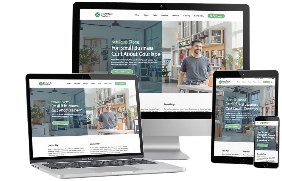 Responsive website shown on desktop, laptop, tablet, and phone screens