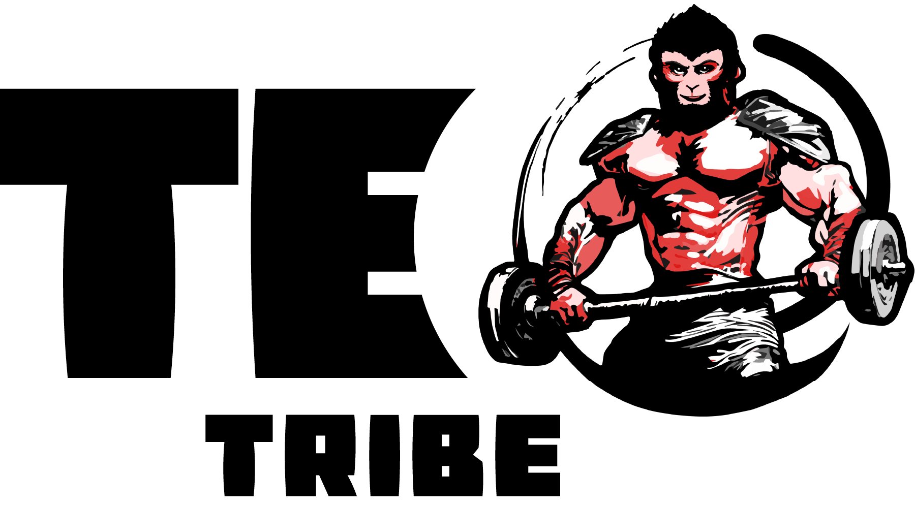 A logo for a tribe with a monkey holding a barbell.