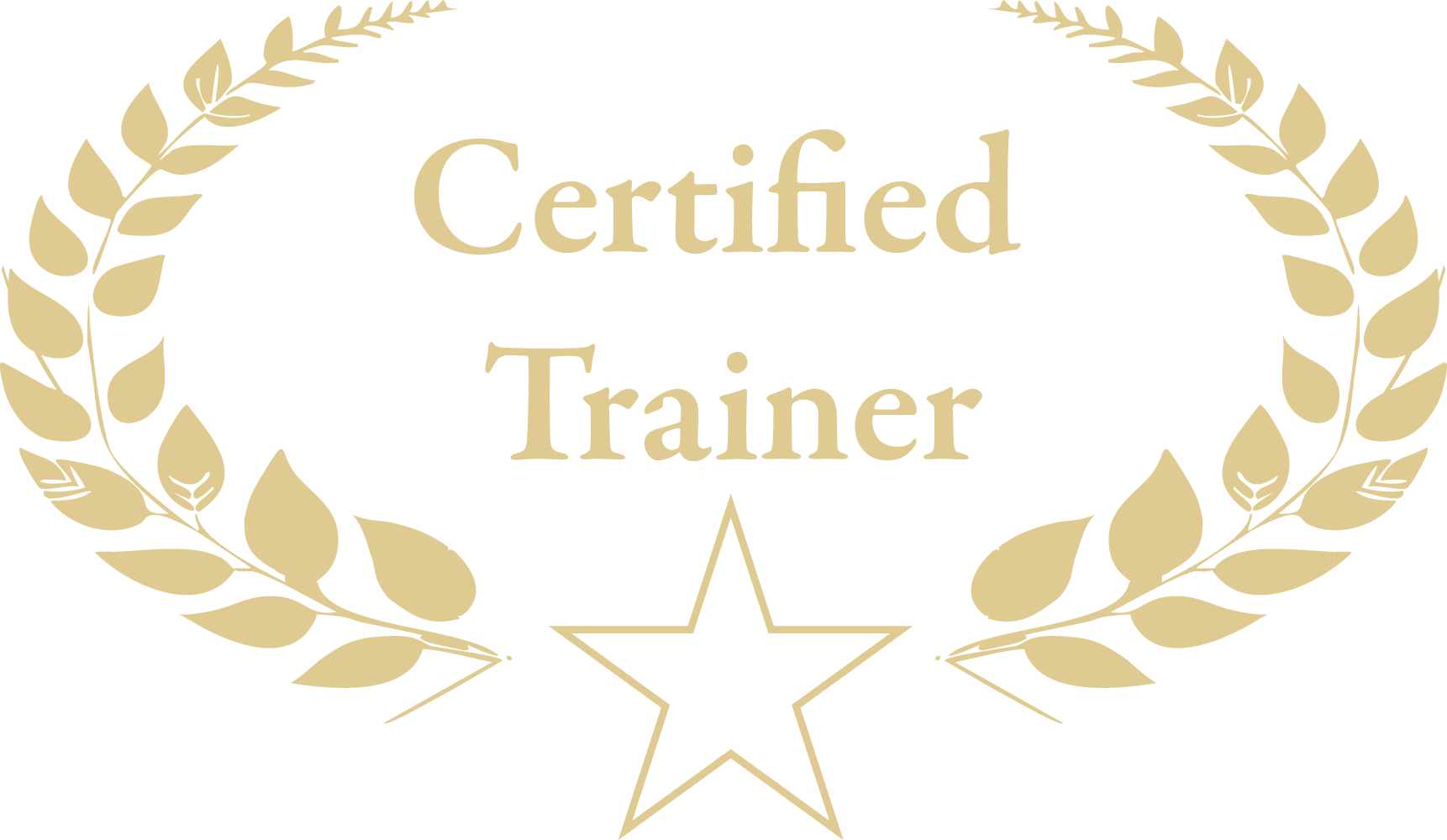A certified trainer logo with a laurel wreath and a star.