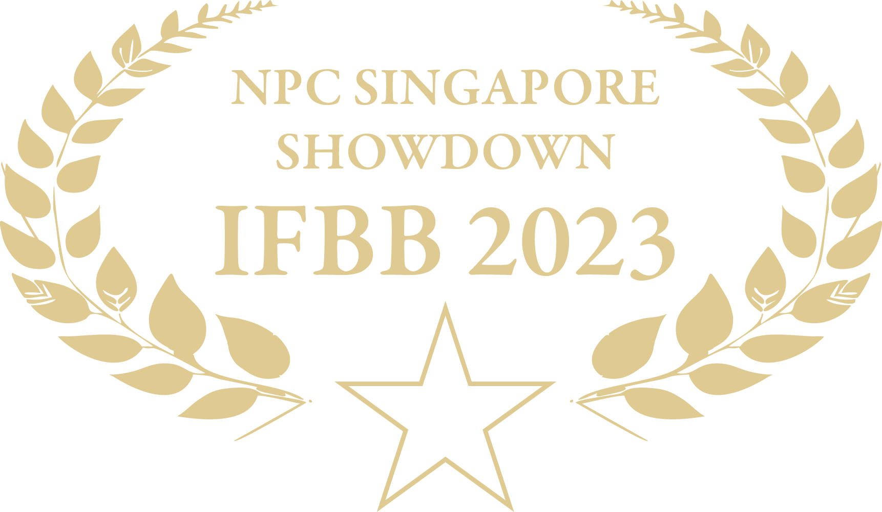A gold laurel wreath with the words `` npc singapore showdown ifbb 2023 '' and a star.