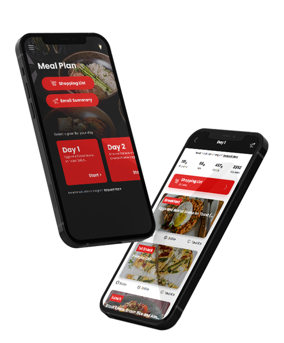 Two cell phones are displaying Teo Tribe meal plan on their screens.