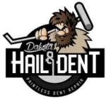 Dakota Hail & Dent logo with a cartoon bearded man holding a roller and the tagline “Paintless Dent Repair”
