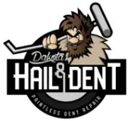 Dakota Hail & Dent logo with a cartoon bearded man holding a roller and the tagline “Paintless Dent Repair”
